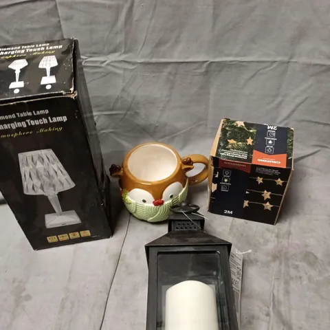 APPROXIMATELY 10 ASSORTED HOUSEHOLD PRODUCTS TO INCLUDE LED LANTERN, TOUCH LAMP, FLASK ETC