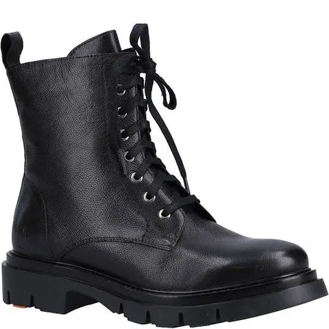 BOXEED PAIR OF HUSH PUPPIE RHEA PATENT LACE BOOTS - SIZE 7