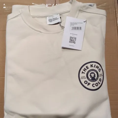 BRAND NEW BOX OF BRASS MONKEY SWEATS - OFF WHITE SIZE MEDIUM APPROXIMATELY 17