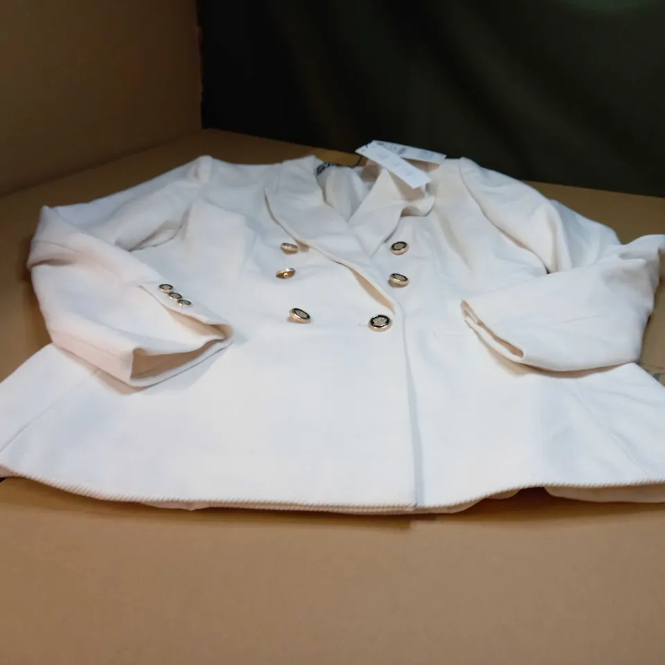 ZARA OFF WHITE TEXTURED GOLD BUTTON DETAILED WOMENS BLAZER - XL