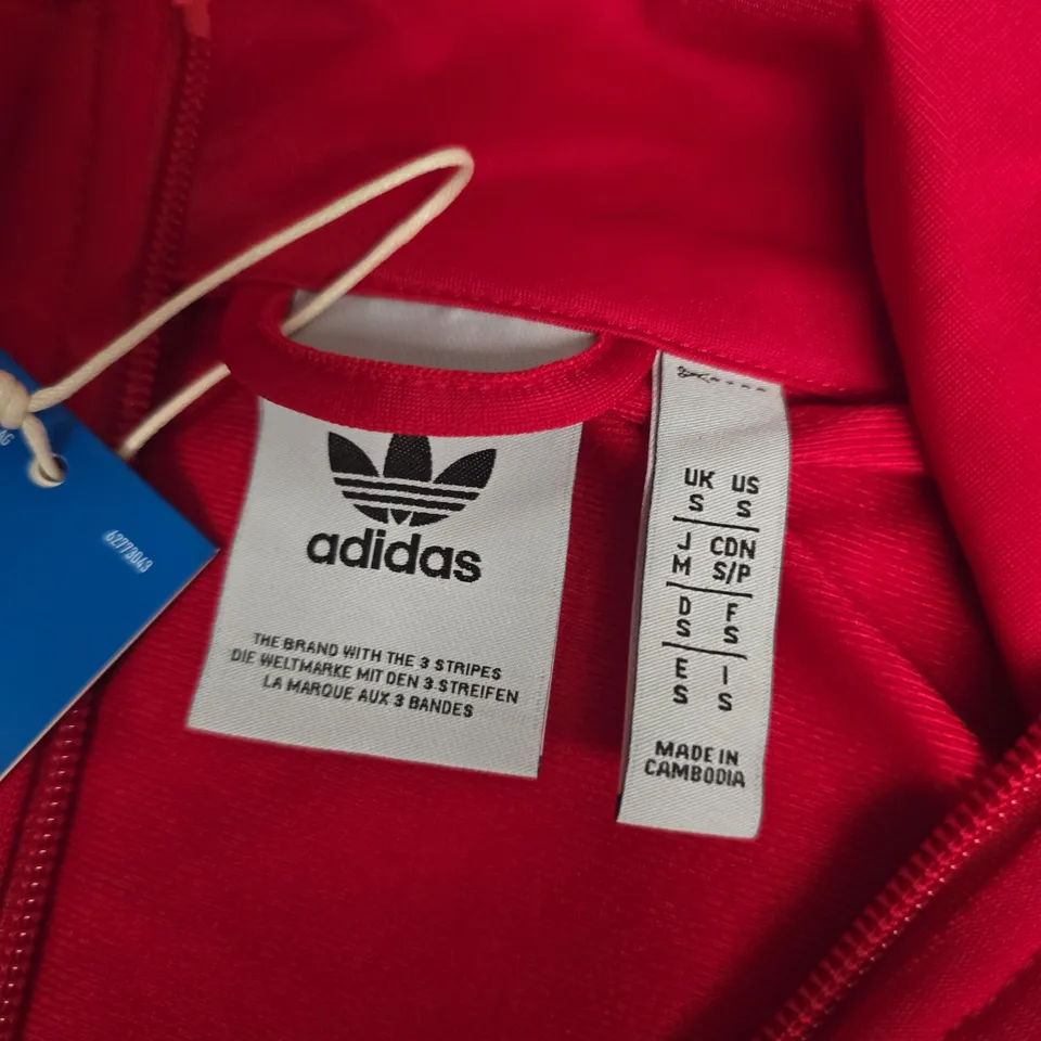 ADIDAS ORIGINALS RED TRACK JACKET WITH WHITE 3-STRIPES, UK SIZE S