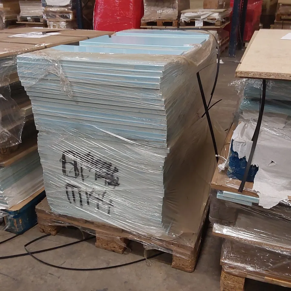 PALLET OF APPROXIMATELY 150 BRAND NEW IVORY CREAM GLOSS KITCHENS/BEDROOM REPLACEMENT CABINET DOOR/DRAWER/END PANELS IN ASSORTED SIZES TO INCLUDE;