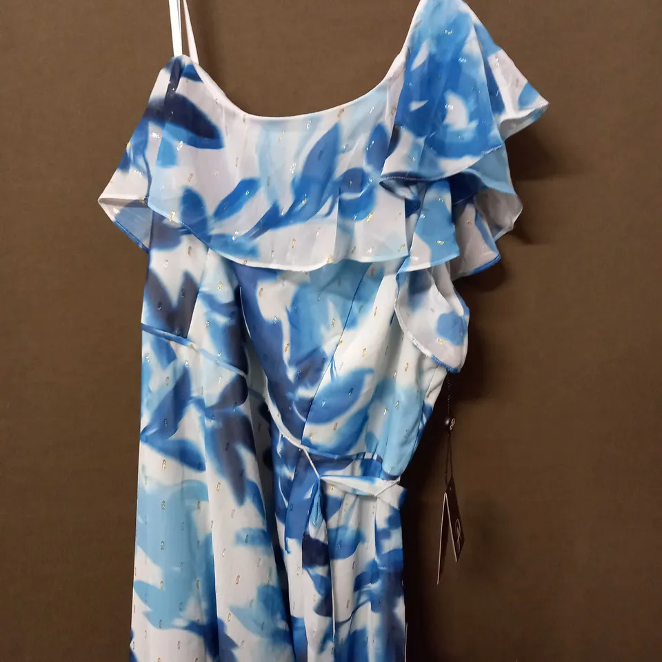 ARIANNA PAPELL PRINTED METALLIC CLIP DOT GOWN IN BLUE MULTI - SIZE 18