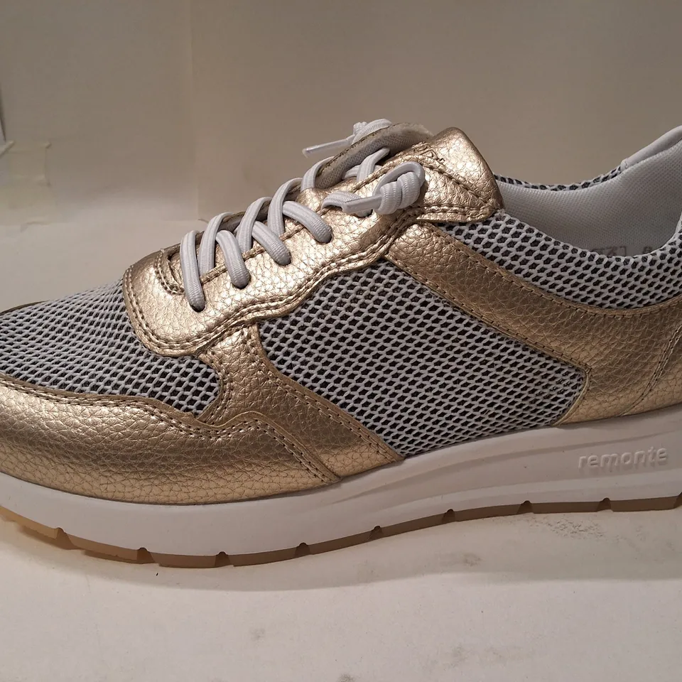 REMONTE LEATHER WEDGE HEELED TRAINERS - UK 3 - WHITE GOLD