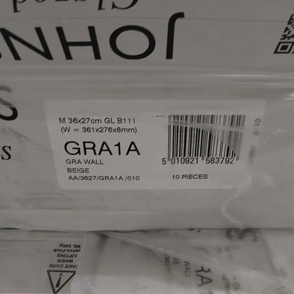 PALLET TO CONTAIN APPROX 46 X PACKS OF JOHNSONS TILES GRA BEIGE GLAZED WALL & FLOOR TILES - 10 TILES PER PACK // TILE SIZE: 361 X 361 X 8mm