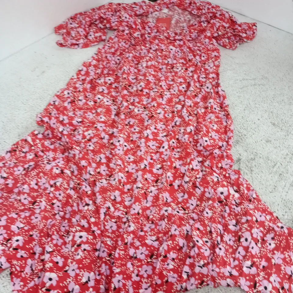 FINERY FLORAL RED DRESS – UK 12 (WOMEN'S) – FLORAL WRAP-STYLE
