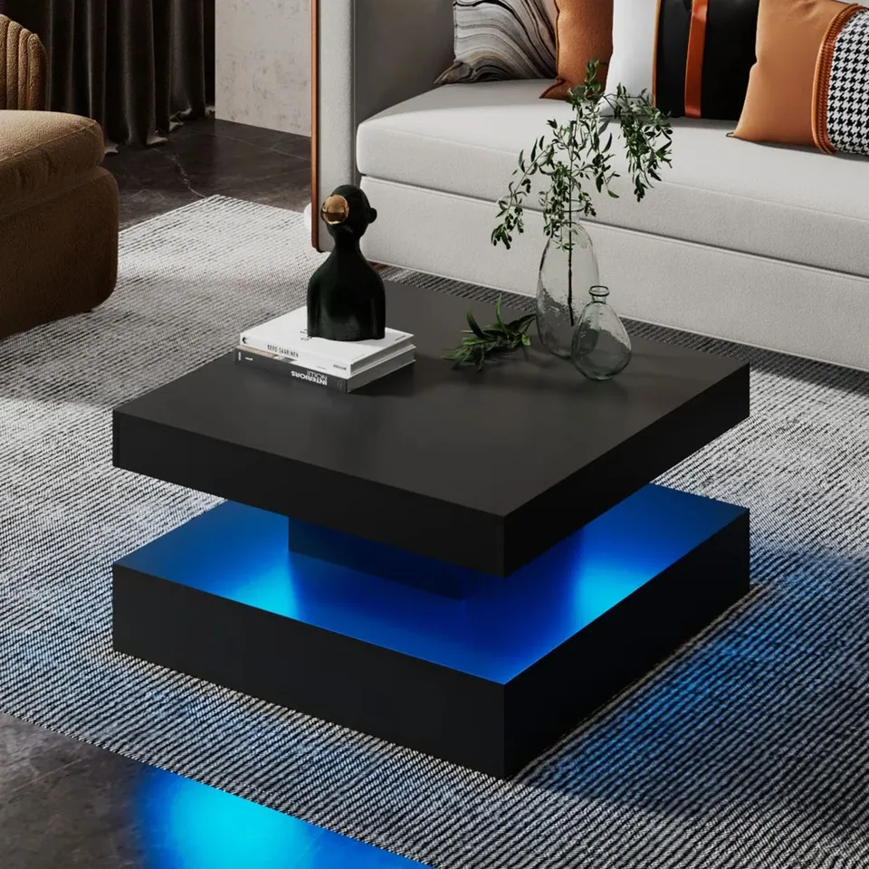 BOXED CHARVEZ SOLID COFFEE TABLE WITH 16 COLOURS LED LIGHTS 78×78CM
