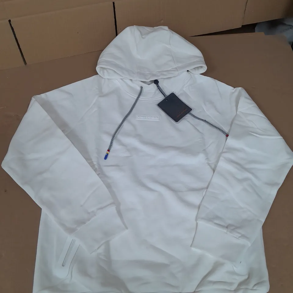 LOUIS VUITTON SIGNATURE COTTON HOODIE IN WHITE SIZE M 