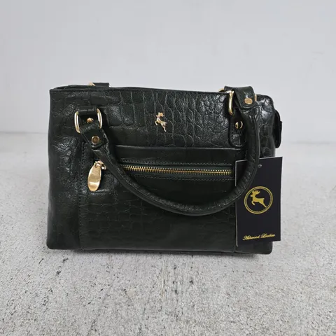 ASHWOOD CROC FINISH LEATHER TOTE BAG GREEN