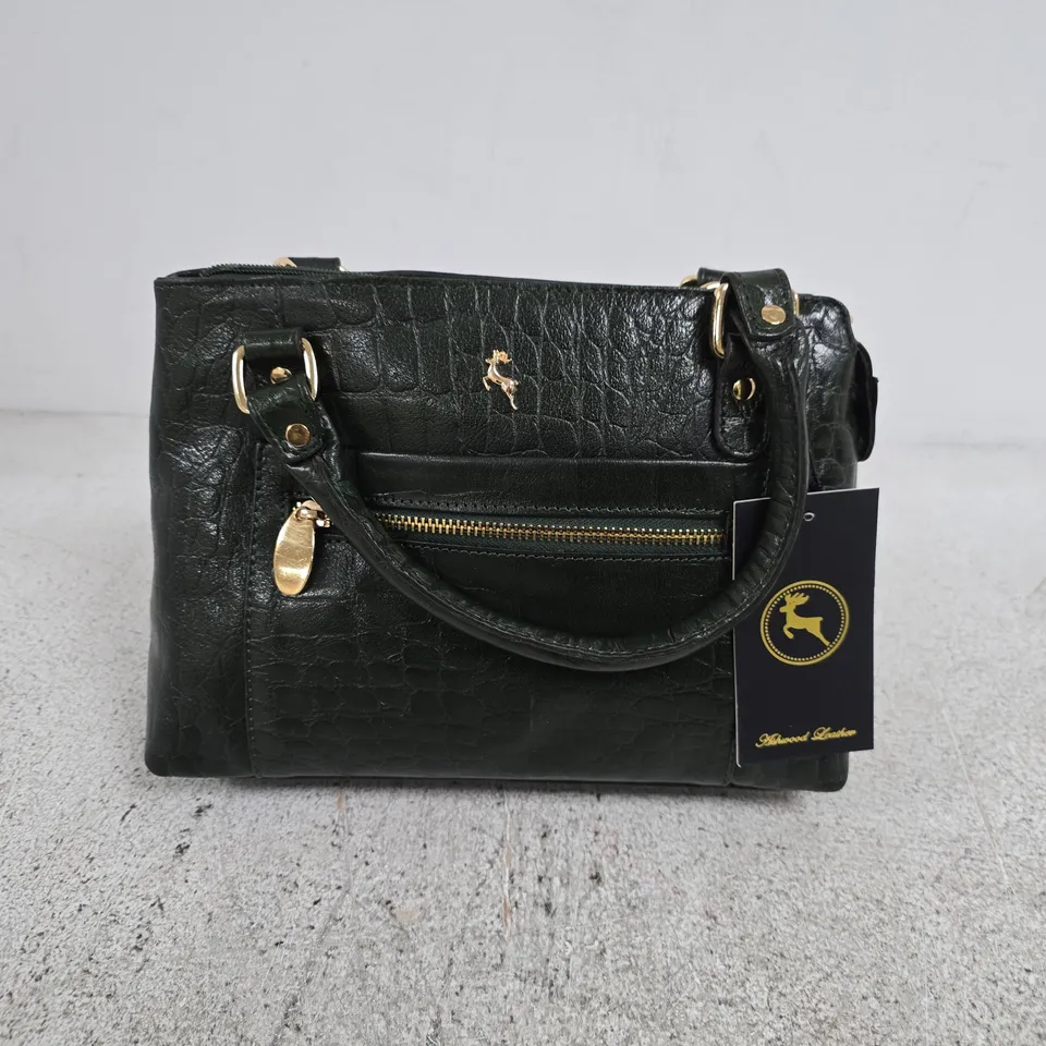 ASHWOOD CROC FINISH LEATHER TOTE BAG GREEN