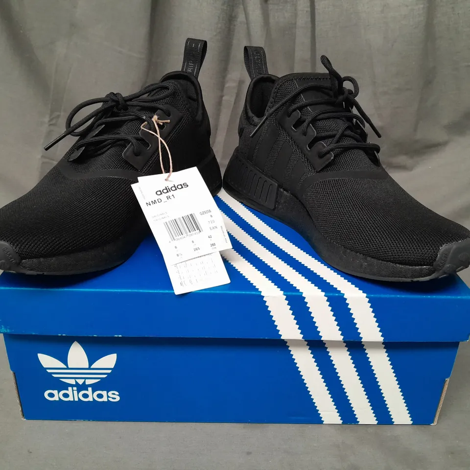 BOXED PAIR OF ADIDAS NMD_R1 SHOES IN BLACK UK SIZE 8