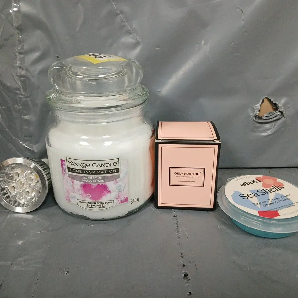 APPROXIMATELY 10 ASSORTED ITEMS TO INCLUDE - YANKEE CANDLE , SEA SHELL WAX , ONLY FOR YOU ETC