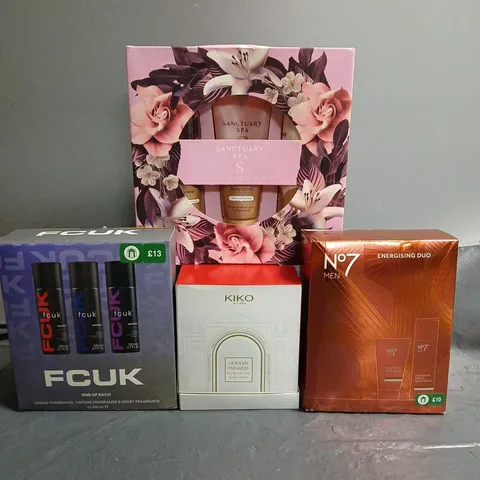 APPROXIMATELY 7 COSMETIC BOXSETS TO INCLUDE - FCUK ONE OF EACH , N07 ENERGISING DUO , SANCTUARY SPA LILY & ROSE TRIO ETC