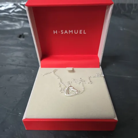 H. SAMUEL STERLING SILVER NECKLACE. CUBIC ZIRCONIA INTERLOCKING HEART PENDANT