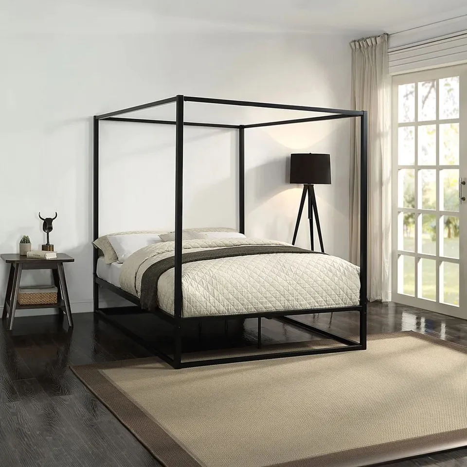 BOXED DESIGNER ASHWELL 4 POSTER BLACK METAL KING SIZED BED (1 BOX)