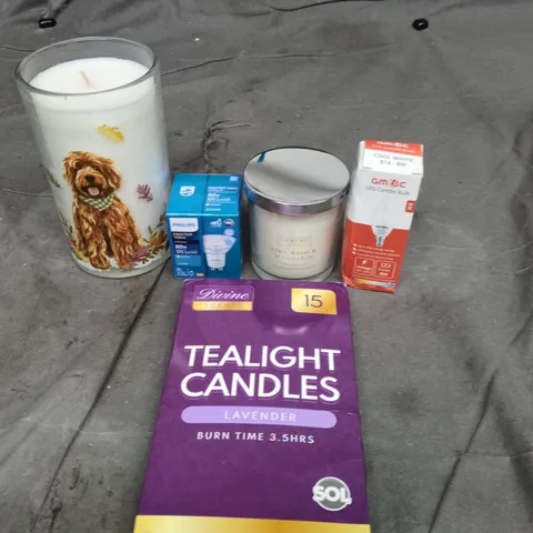 APPROXIMATELY 15 ASSORTED CANDLES, WAX MELTS AND LIGHT BULBS TO INCLUDE - PHILIPS - DIVINE SCENTS - GM LEC - ETC - COLLECTION ONLY