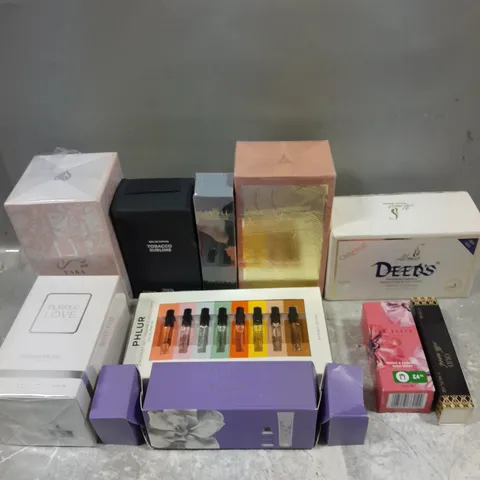 APPROXIMATELY 10 ASSORTED FRAGRANCE PRODUCTS TO INCLUDE TED BAKER, PURPLE LOVE, TOBACOO SUBLIME ETC 