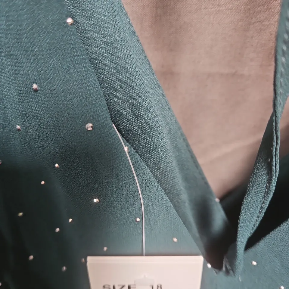 QUIZ WOMEN'S TEAL MAXI DRESS WITH DOT EMBELLISHMENTS – UK 18, BACK TIE