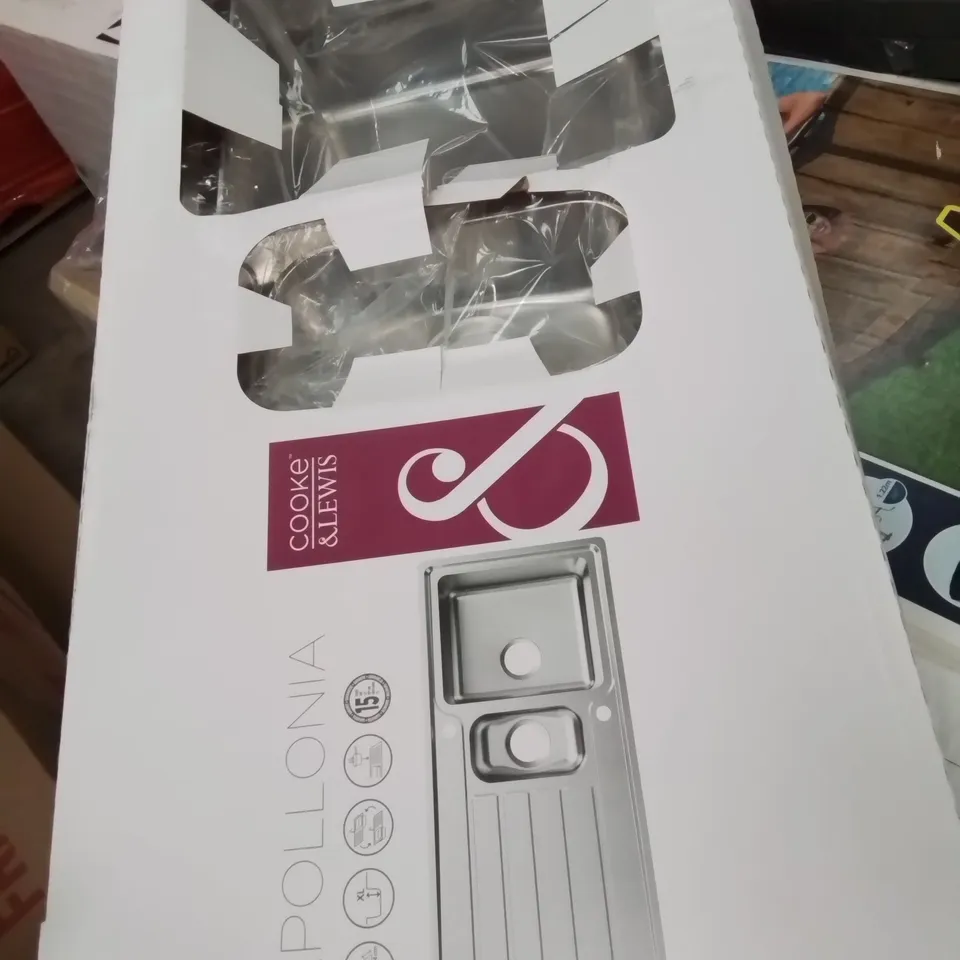 BOXED COOKE & LEWIS APOLLONIA 1.5 BOWL SINK & DRAINER STAINLESS STEEL 
