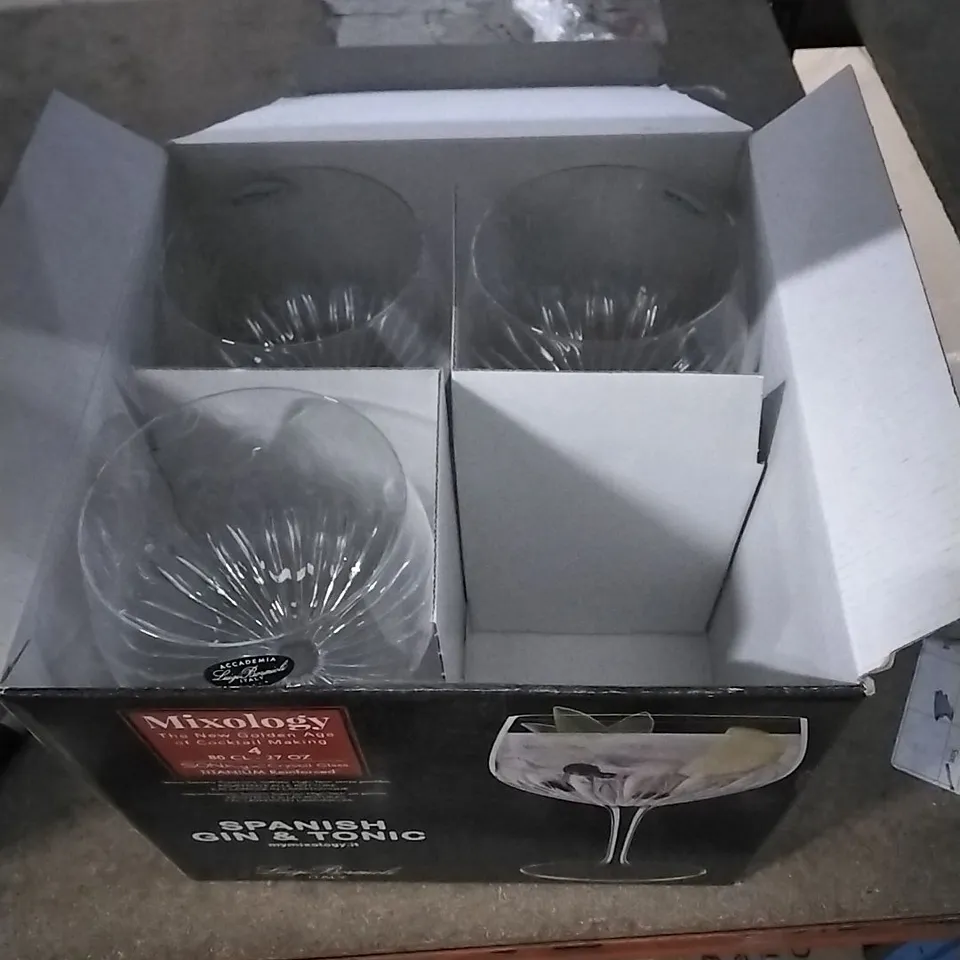 BOXED MIXOLOGY SPANISH GIN & TONIC COCKTAIL GLASSES - ONLY 3 OF 4 IN BOX