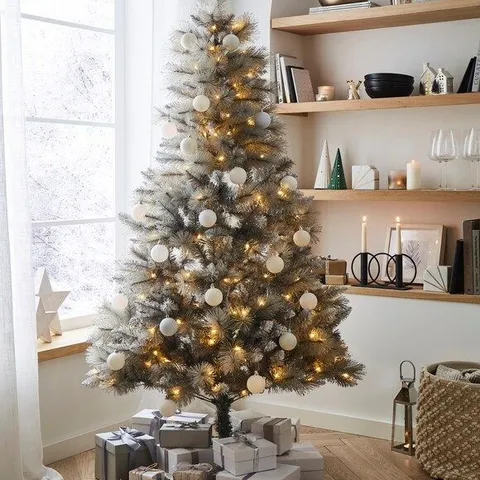 PRE LIT GREY GLITTER CHRISTMAS TREE 8FT BOXED