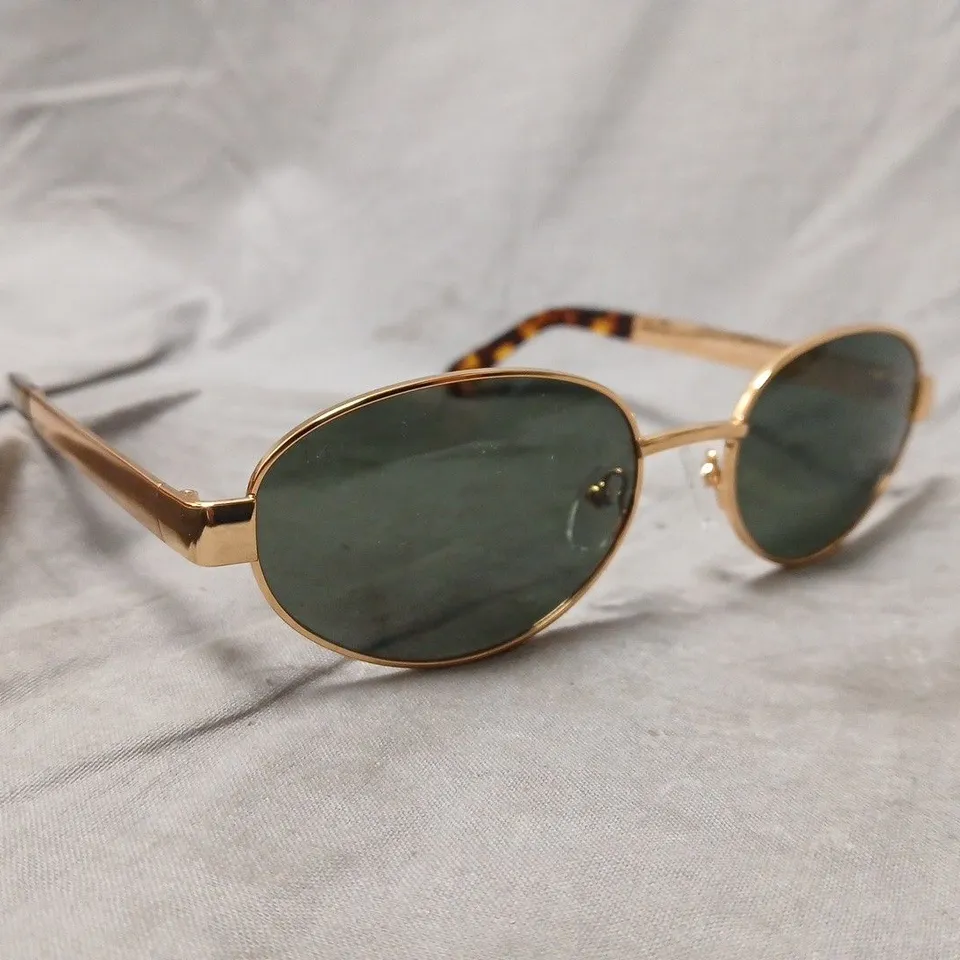 BOXED MELLER GOLD-TONE ROUND SUNGLASSES WITH GREEN LENSES