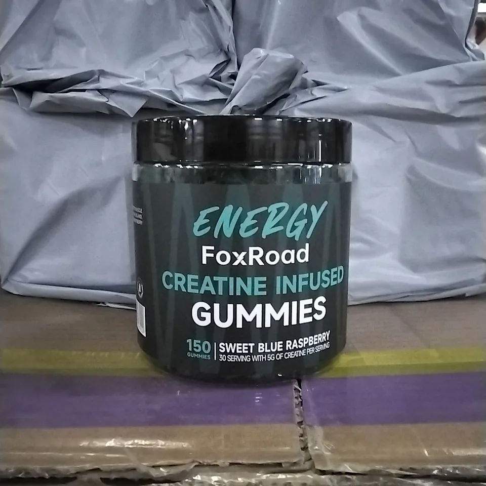 BOX OF BOXED AND BAGGED FOXROAD SUPREME DETOX WITH PROBIOTICS & OMEGA 3 - EXPIRY 09/02/2026 AND FOXROAD ENERGY CREATINE INFUSED GUMMIES- EXPIRY 01/092026 APPROX 10 IN BOX 