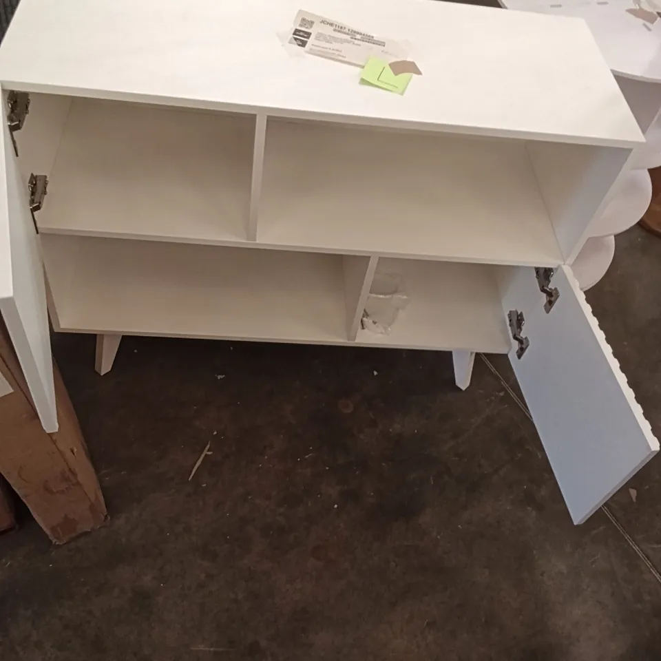 100 CM SIDEBOARD STORAGE CABINET 2 DOOR WOODEN BUFFET WITH RIBBED TEXTURE - WHITE - SOFT CLOSE