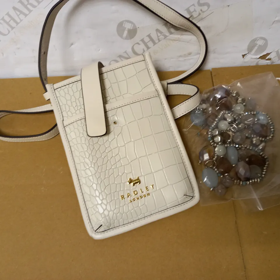 LOT OF 2 ITEMS: RADLEY LONDON BAG (LEATHER), OPAL NECKLACE