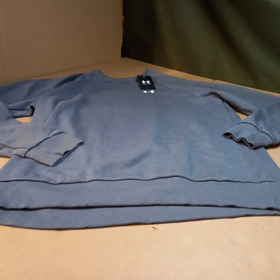 UNDER ARMOUR GREY/LOGO CREW NECK SWEATER - LARGE