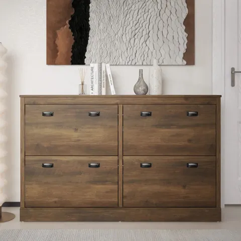 BOXED BRISTOL 4 FLIP DOOR SHOE STORAGE CUPBOARD 