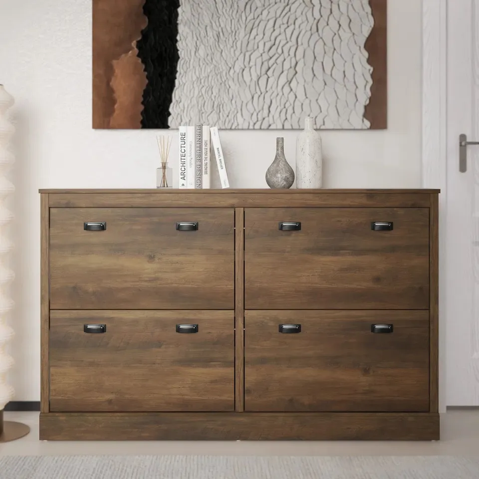 BOXED BRISTOL 4 FLIP DOOR SHOE STORAGE CUPBOARD 