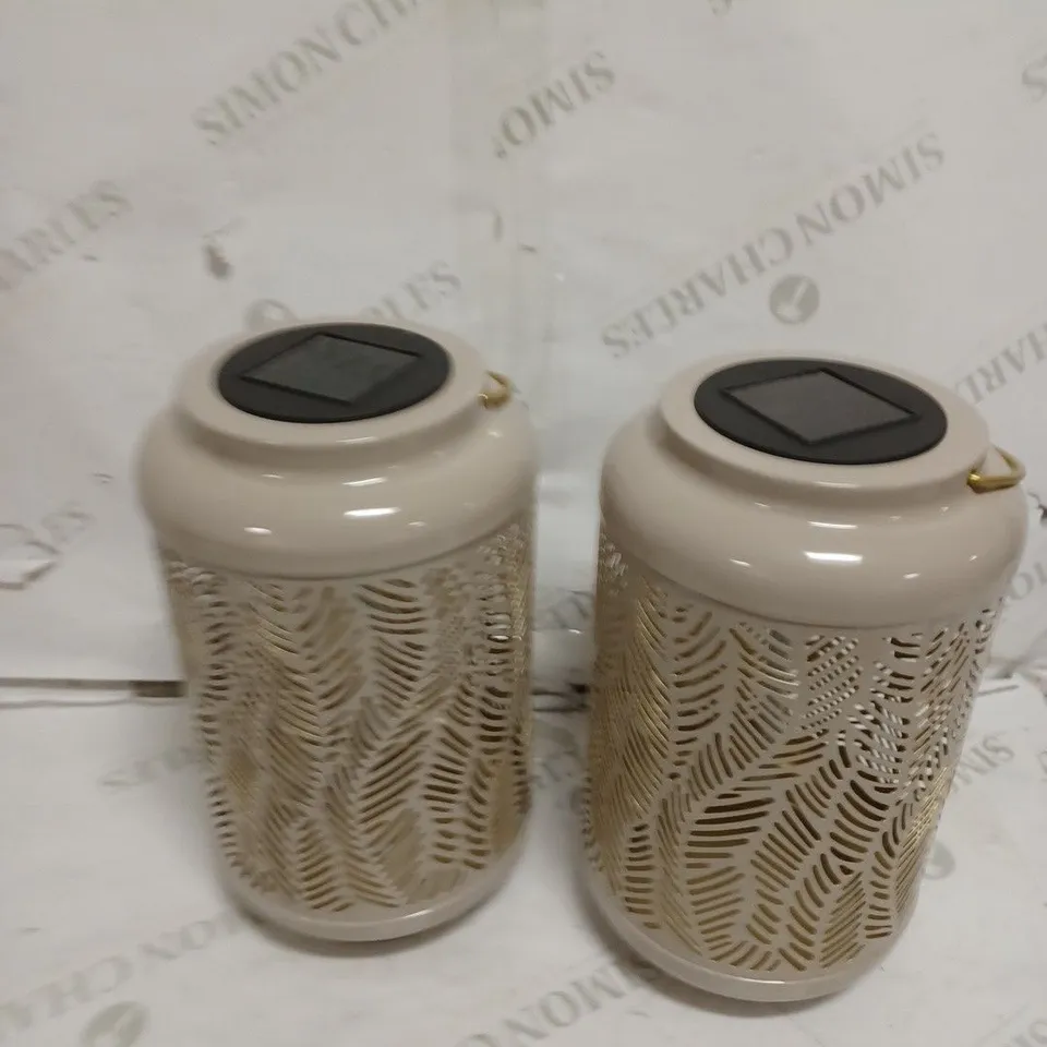 GARDEN REFLECTIONS SET OF 2 PATTERNED SOLAR LANTERNS, LEAF