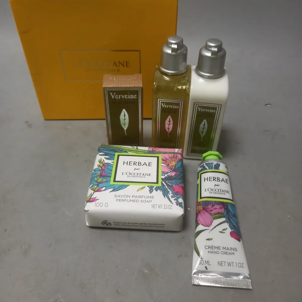 L'OCCITANE BATH AND BODY MINIATURES GIFT SET TO INCLUDE SHOWER GEL, PERFUMED SOAP AND HAND CREAM