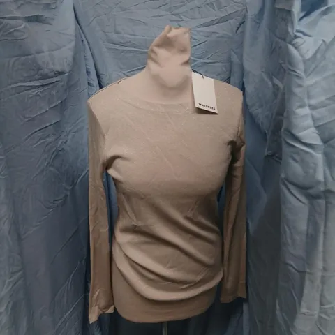 WHISTLES SPARKLE RIB JERSEY TOP – BEIGE, UK 10 (EU 38, US 6)