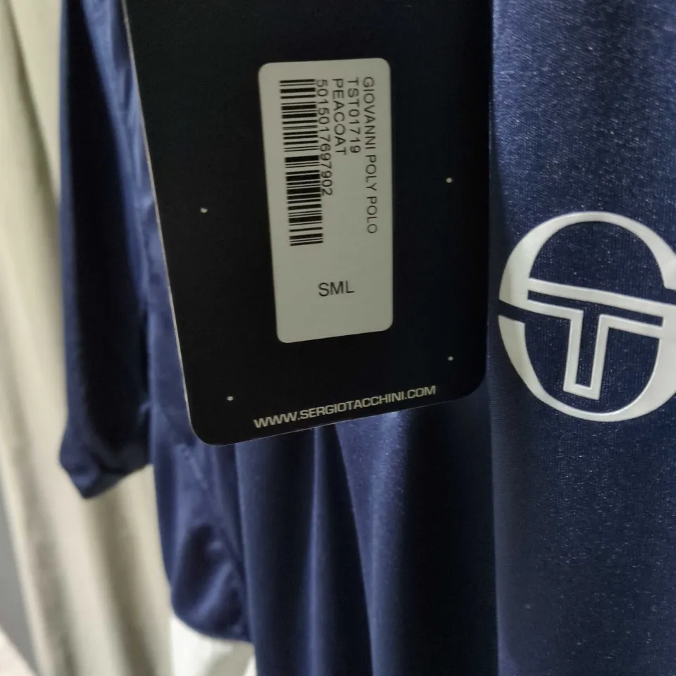 SERGIO TACCHINI POLO SHIRT – NAVY WITH WHITE STRIPES (UK S)