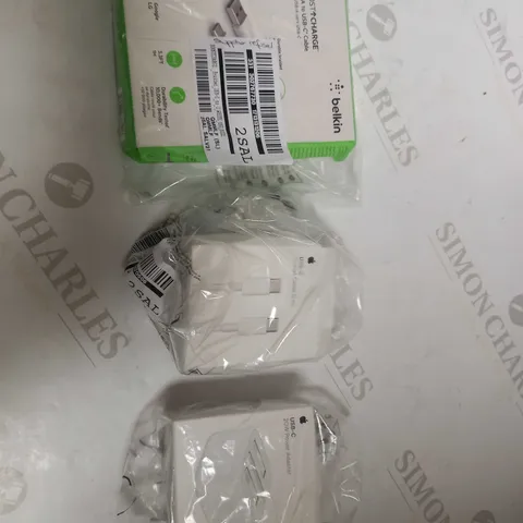 LOT OF APPLE POWER ADAPTER, APPLE CHARGE CABLE, AND BELKINS BOOST CHARGE 