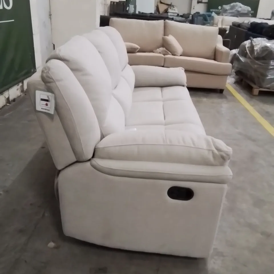 QUALITY DESIGNER LIGHT GREY FABRIC UPHOLSTERED 3 SEATER MANUAL RECLINING SOFA 