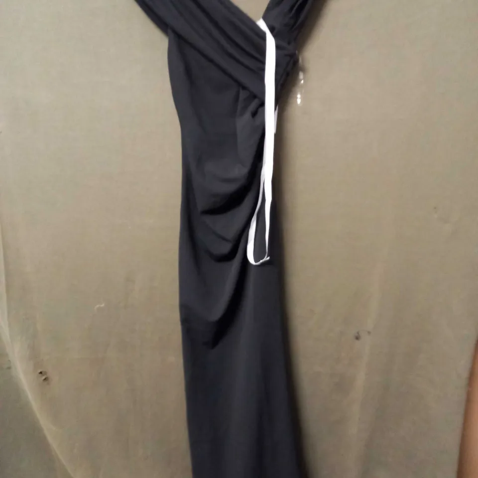 GODDIVA LONDON LONG OFF CENTER TWIN STRAP DRESS IN BLACK - SIZE UNSPECIFIED