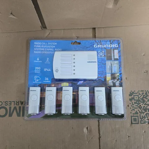 BOX OF APPROX 12 GRUNDIG RADIO CALL SYSTEM – (6-CHANNEL WIRELESS INTERCOM KIT - BASE UNIT + 6 TRANSMITTERS) - COLLECTION ONLY