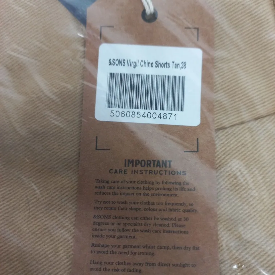 &SONS VIRGIL CHINO SHORTS – TAN, UK 36