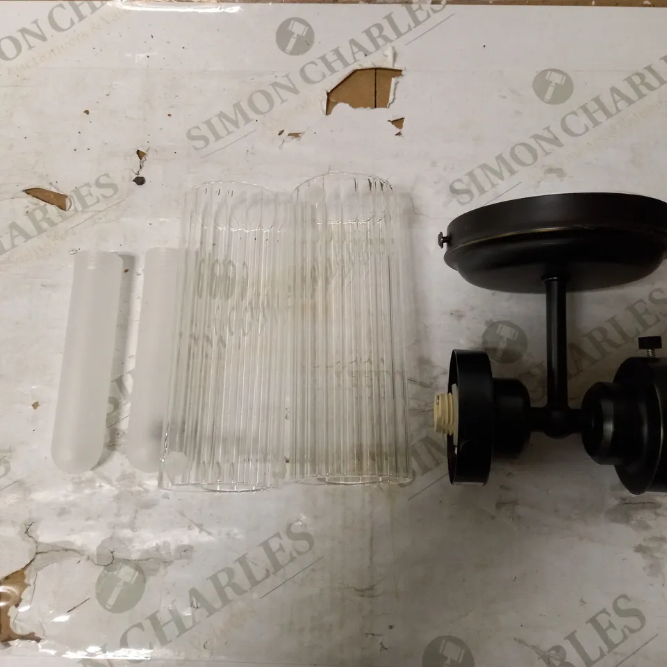 JOHN LEWIS RIBBED GLASS DOUBLE ARM BATHROOM WALL LIGHT, BLACK