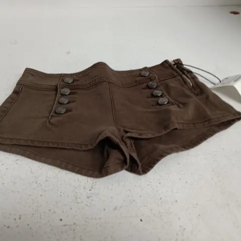 BERSHKA BROWN BUTTON-DETAIL SHORTS - SIZE UK 4
