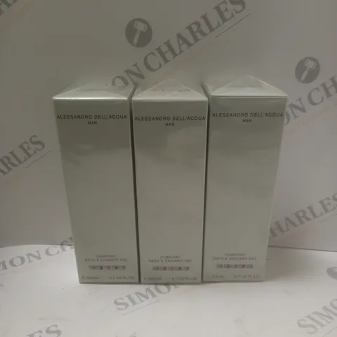 3 BOXED & SEALED ALESSANDRO DELL'ACQUA MAN COMFORT BATH & SHOWER GEL - 3 X 200ML
