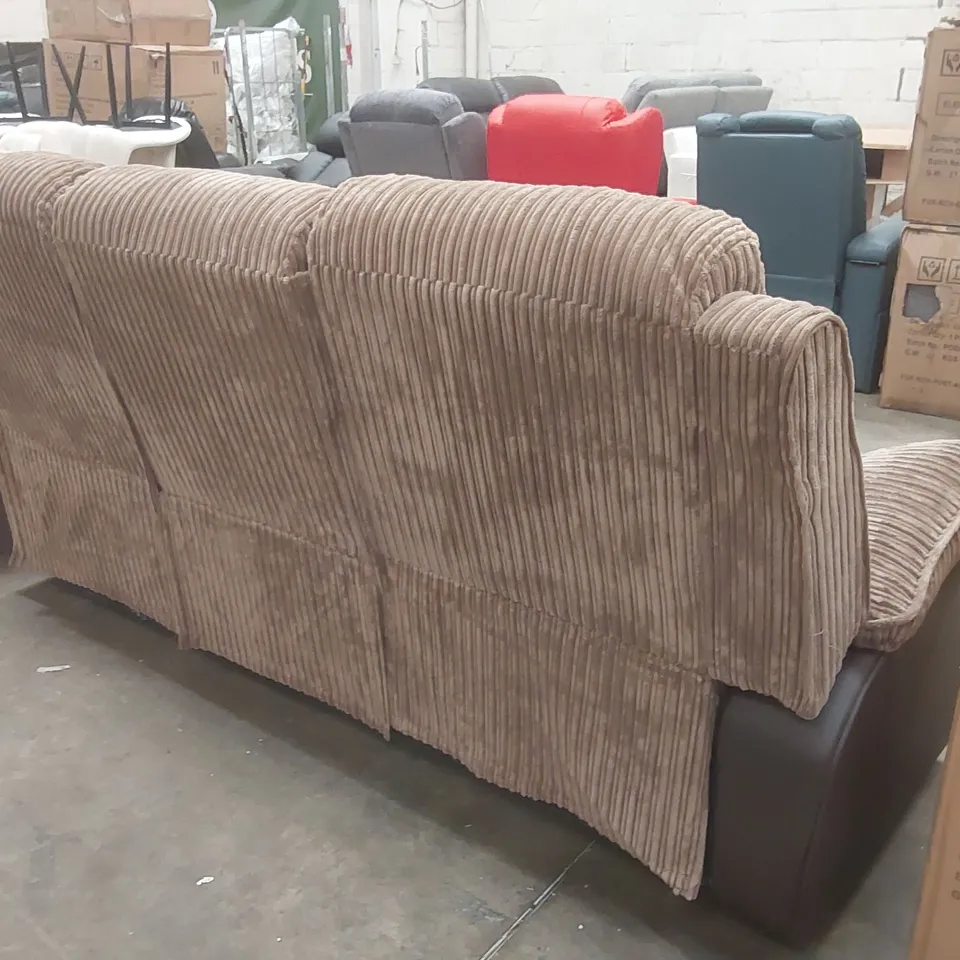 QUALITY DESIGNER 3-SEATER CORDUROY UPHOLSTERED MANUAL RECLINING SOFA