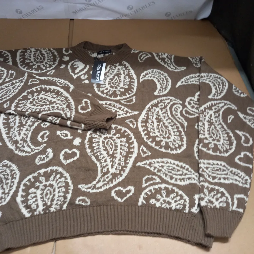 I SAW IT FIRST  BROWN PAISLEY JUMPER - L