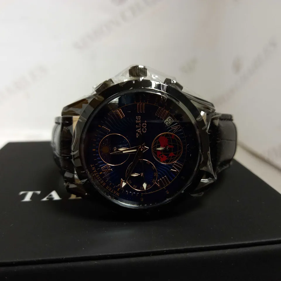TALIS CO TRIPLE DIAL BLACK LEATHER STRAP WATCH RRP £550