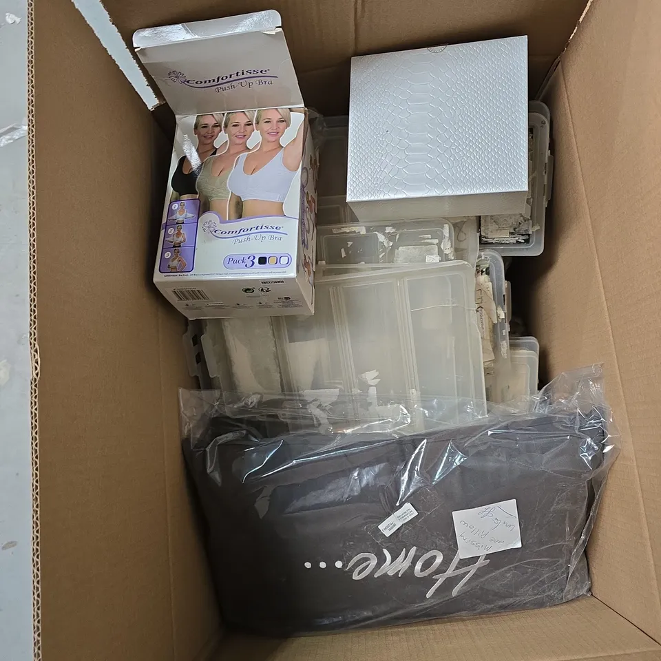 BOX OF APPROXIMATELY 10 ASSORTED ITEMS TO INCLUDE: PUSH UP BRA AND SUPPORT BRA 