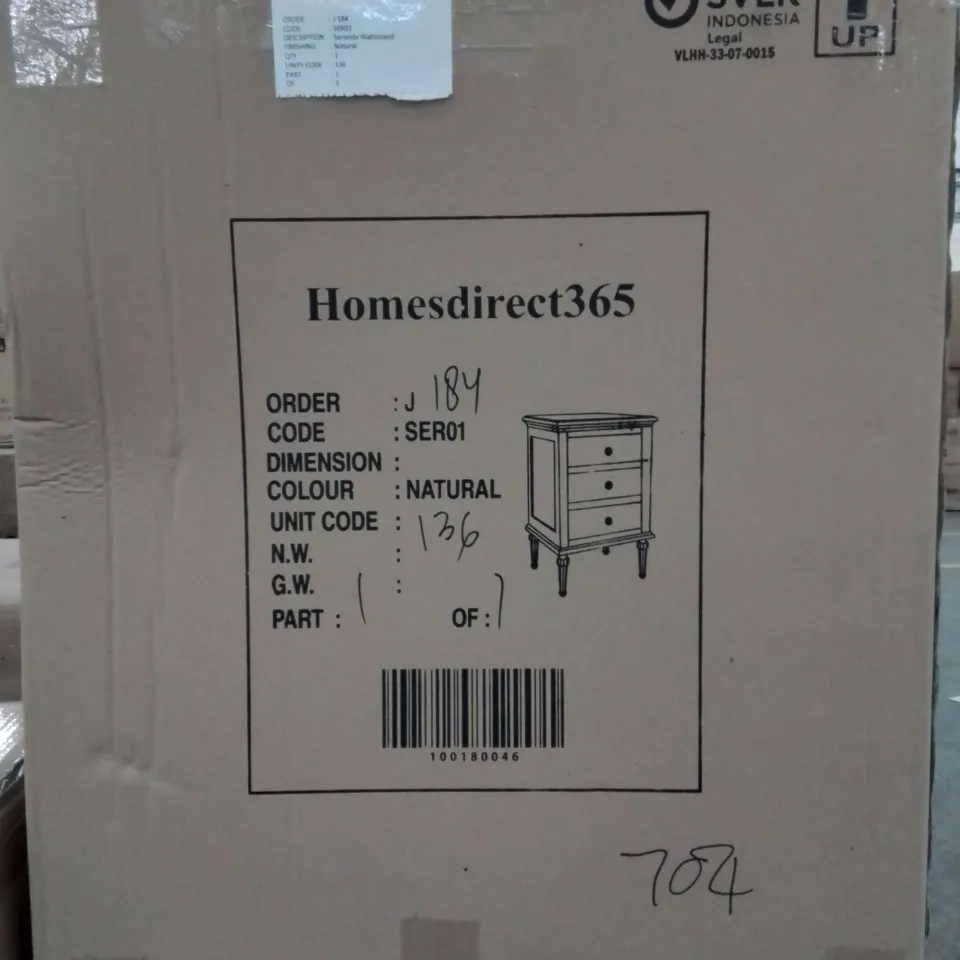 BRAND NEW BOXED SERENITY ANTIQUE FRENCH STYLE 3 DRAWER BEDSIDE TABLE - NATURAL 