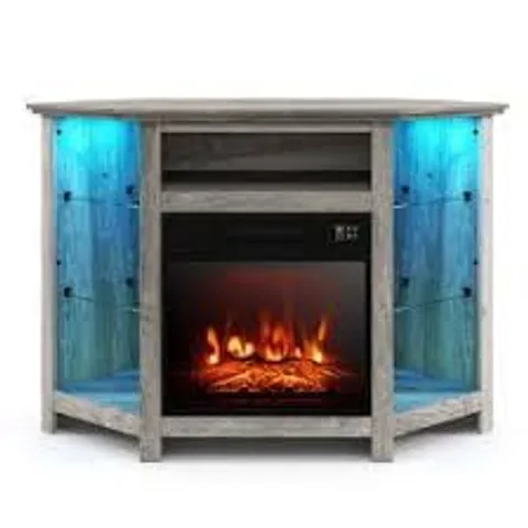 BOXED COSTWAY GREY LED LIGHT CORNER TV STAND WITH FIREPLACE INSERT